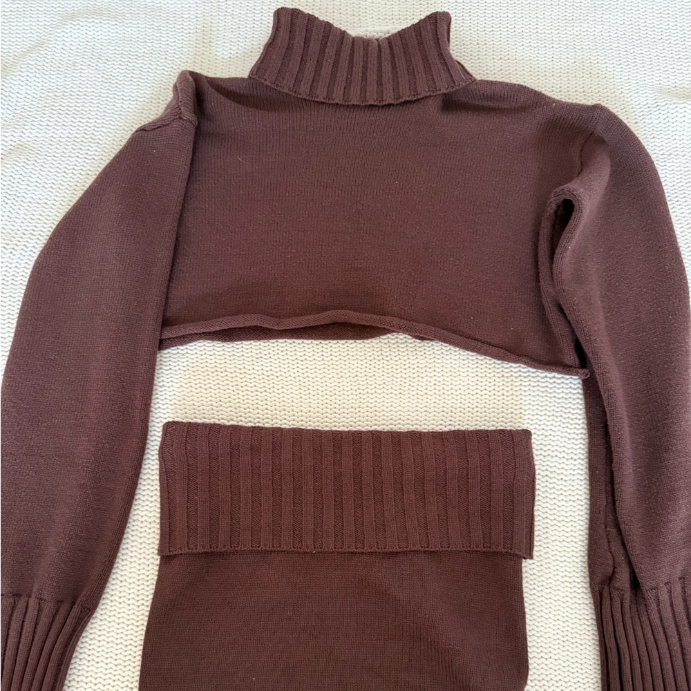 Edikted Chocolate Brown Turtleneck Sweater & skirt set